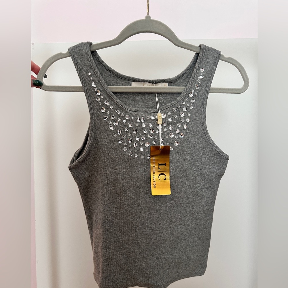 NWT! LA brand LC Gray Embellished Tank Top - Medium